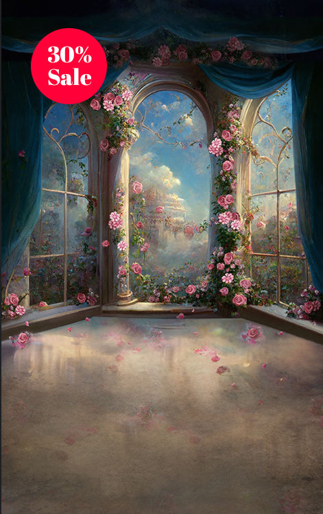 Discount Avezano Flower Court Style Window Backdrops For Photography-AVEZANO